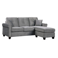 Reversible Configuration 1Pc Sectional Sofa With 2 Pillows Gray Velvet Fabric Upholstered Tufted Back Living Room Furniture Gray Primary Living Space Solid Wood