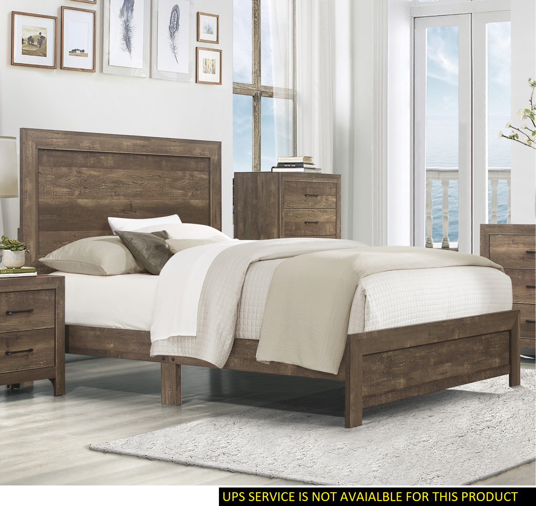 Simple Look Rustic Brown Finish 1Pc Eastern King Size Bed Panel Headboard Footboard Formal Bedroom Furniture King Rustic Brown Bedroom Wood