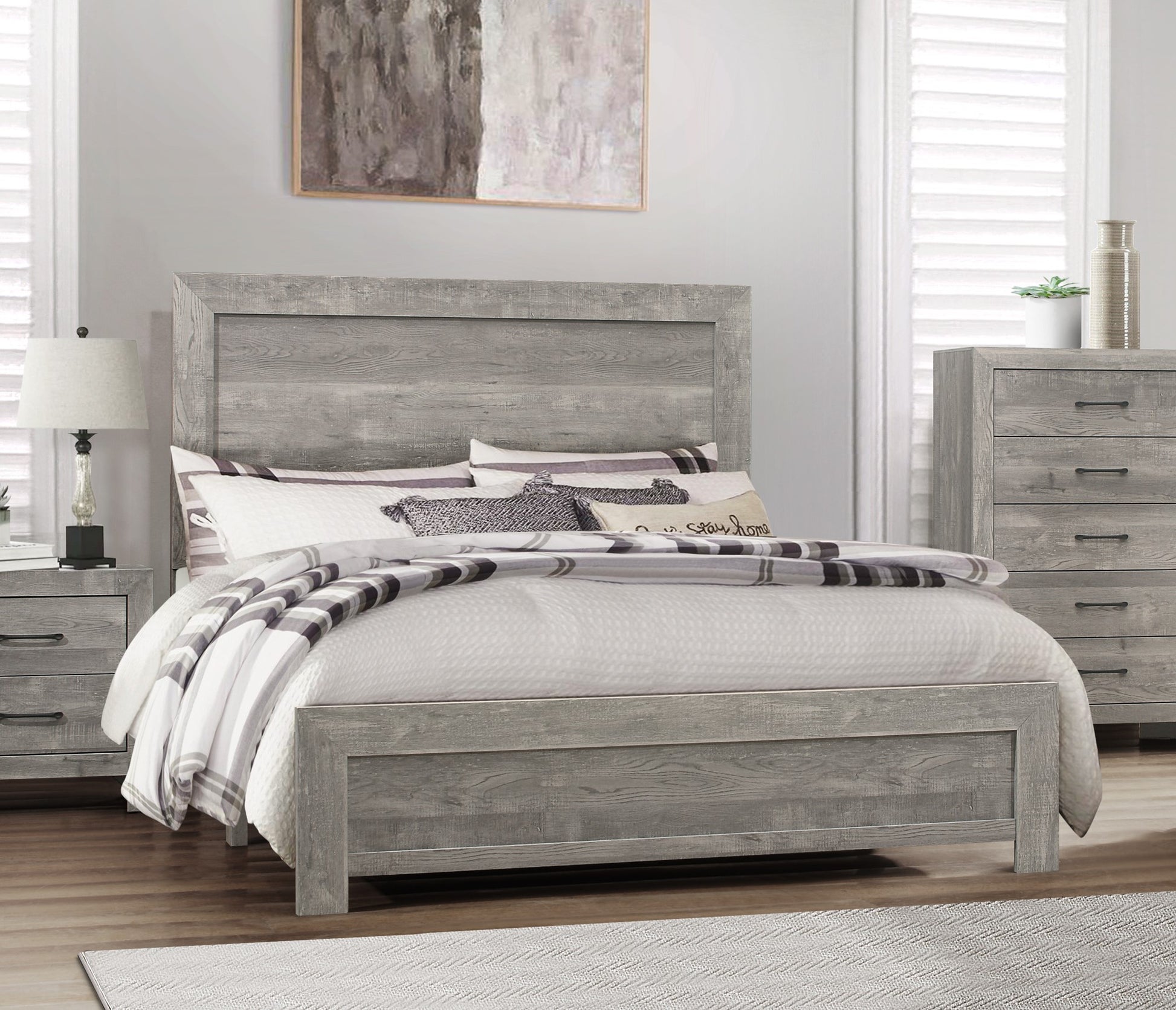 Rustic Design Gray Finish 1Pc Eastern King Size Bed Panel Headboard Footboard Bedroom Furniture King Gray Bedroom Wood