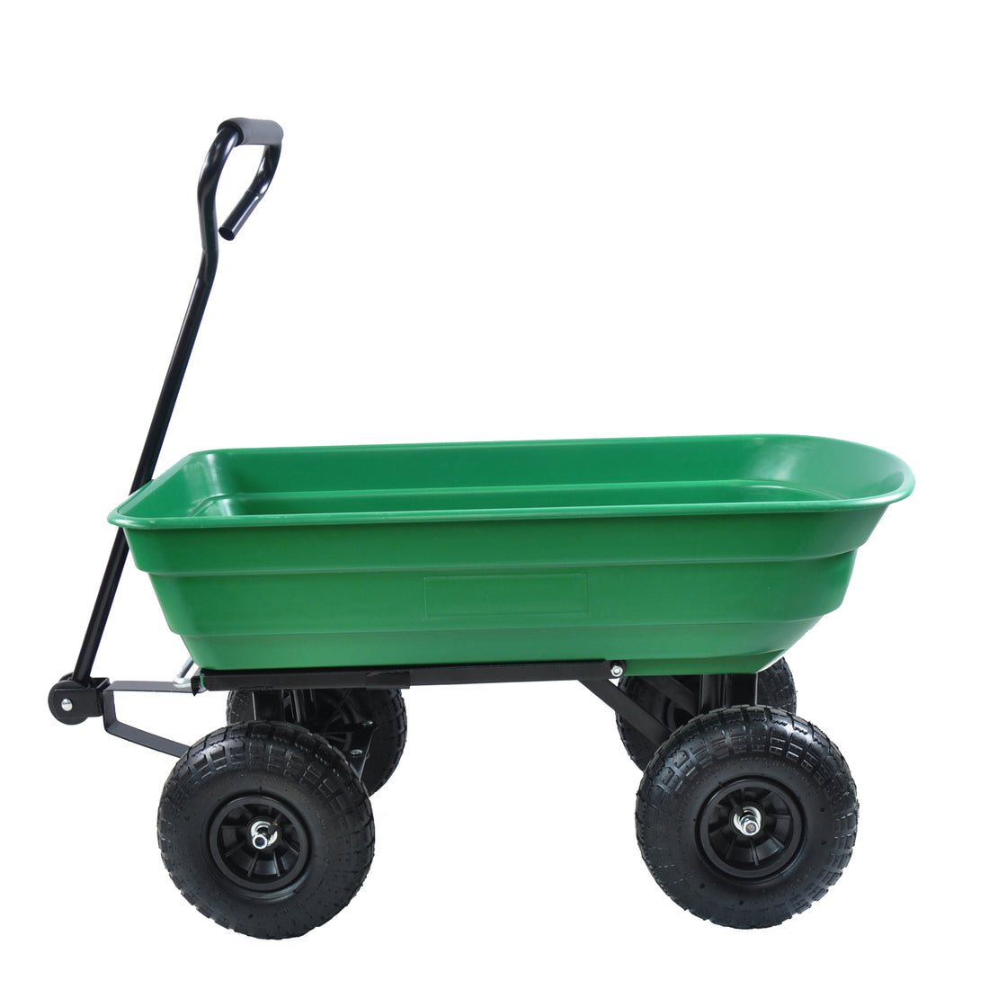 Folding Car Poly Garden Dump Truck With Steel Frame, 10 Inches. Pneumatic Tire, 300 Pound Capacity, 75 Liter Truck Body Grass Green Metal