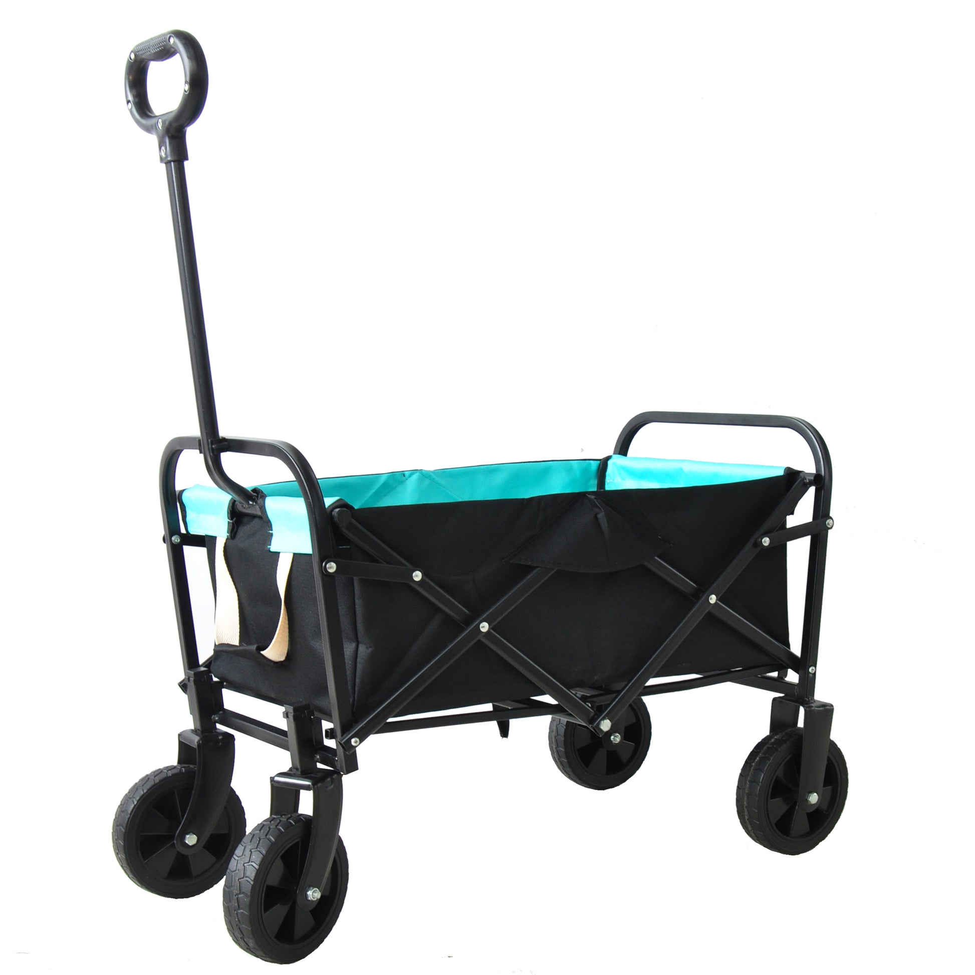 Mini Folding Wagon Garden Shopping Beach Cart Black Blue Black Steel