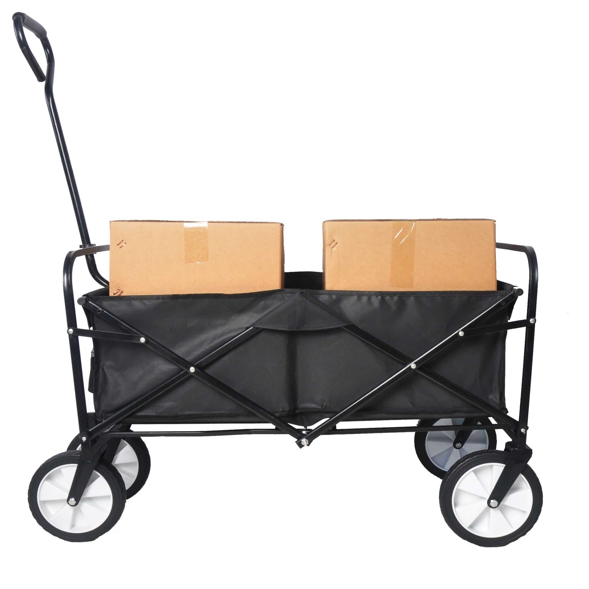 Folding Wagon Garden Shopping Beach Cart Black Black Steel