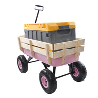 Outdoor Wagon All Terrain Pulling W Wood Railing Air Tires Garden Cart Pink Garden & Outdoor Steel