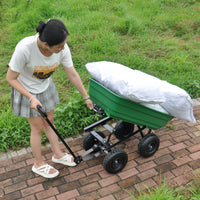 Folding Car Poly Garden Dump Truck With Steel Frame, 10 Inches. Pneumatic Tire, 300 Pound Capacity, 75 Liter Truck Body Grass Green Metal