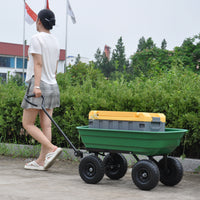 Folding Car Poly Garden Dump Truck With Steel Frame, 10 Inches. Pneumatic Tire, 300 Pound Capacity, 75 Liter Truck Body Grass Green Metal