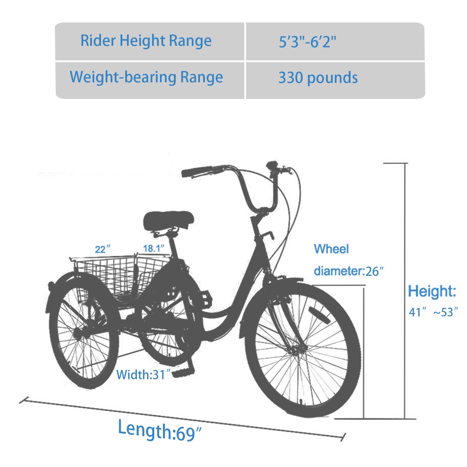 Adult Tricycle Trikes,3 Wheel Bikes,26 Inch Wheels Cruiser Bicycles With Large Shopping Basket For Women And Men Yellow Steel