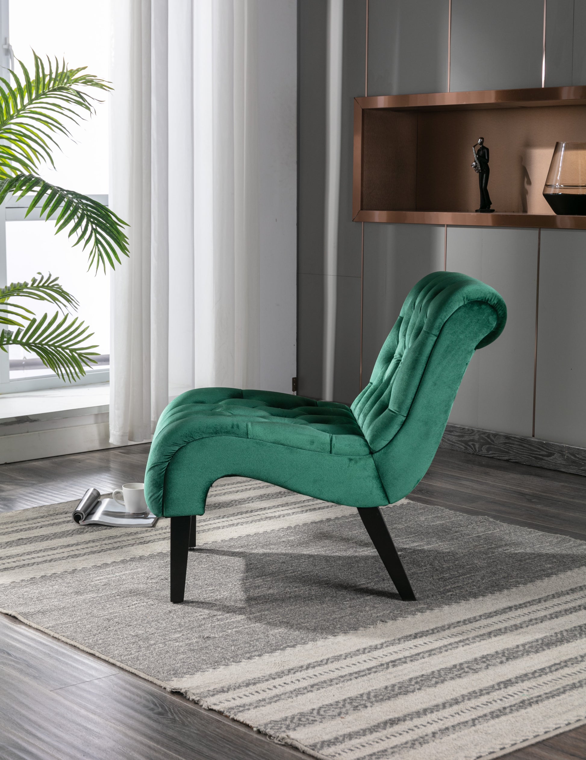 Coolmore Modern Velvet Armless Accent Living Room Chair Leisure Chair,Upholstered Fabric Button Comfortable Chair With Wooden Legs For Bedroom, Living Room, Office Green Velvet Green Foam Velvet