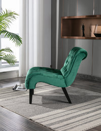 Coolmore Modern Velvet Armless Accent Living Room Chair Leisure Chair,Upholstered Fabric Button Comfortable Chair With Wooden Legs For Bedroom, Living Room, Office Green Velvet Green Foam Velvet