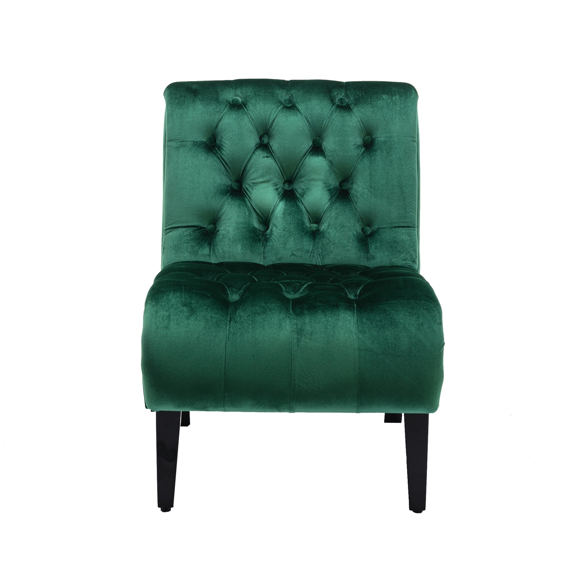 Coolmore Modern Velvet Armless Accent Living Room Chair Leisure Chair,Upholstered Fabric Button Comfortable Chair With Wooden Legs For Bedroom, Living Room, Office Green Velvet Green Foam Velvet