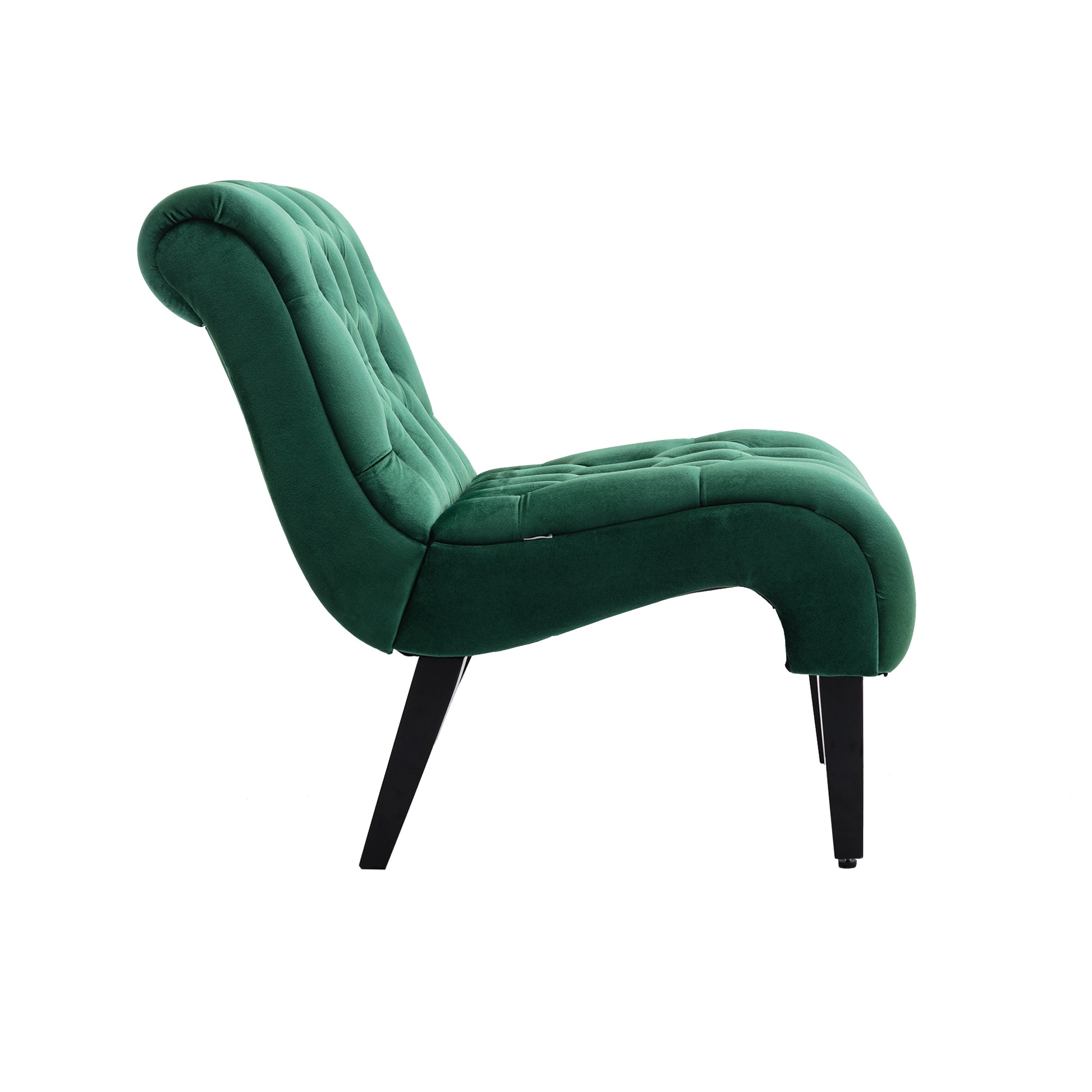 Coolmore Modern Velvet Armless Accent Living Room Chair Leisure Chair,Upholstered Fabric Button Comfortable Chair With Wooden Legs For Bedroom, Living Room, Office Green Velvet Green Foam Velvet