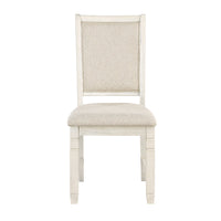 Antique White Finish Wooden Side Chairs 2Pcs Set Textured Fabric Upholstered Dining Chairs Antique White Dining Room Transitional Wood
