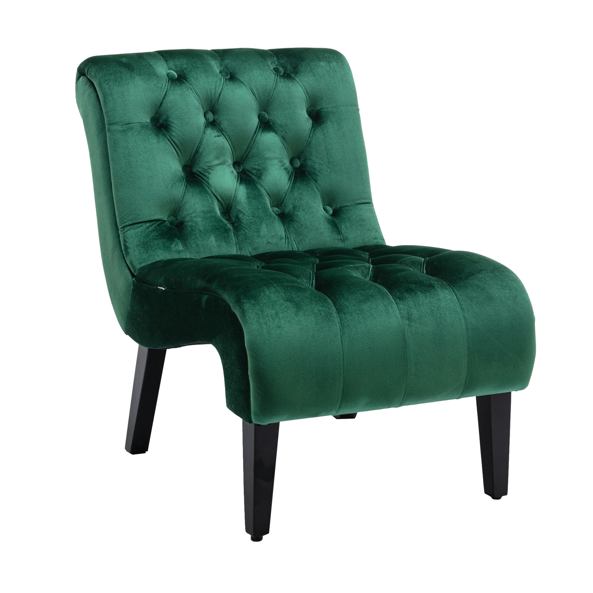 Coolmore Modern Velvet Armless Accent Living Room Chair Leisure Chair,Upholstered Fabric Button Comfortable Chair With Wooden Legs For Bedroom, Living Room, Office Green Velvet Green Foam Velvet