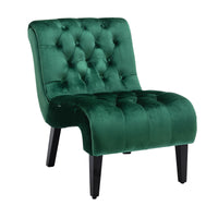 Coolmore Modern Velvet Armless Accent Living Room Chair Leisure Chair,Upholstered Fabric Button Comfortable Chair With Wooden Legs For Bedroom, Living Room, Office Green Velvet Green Foam Velvet
