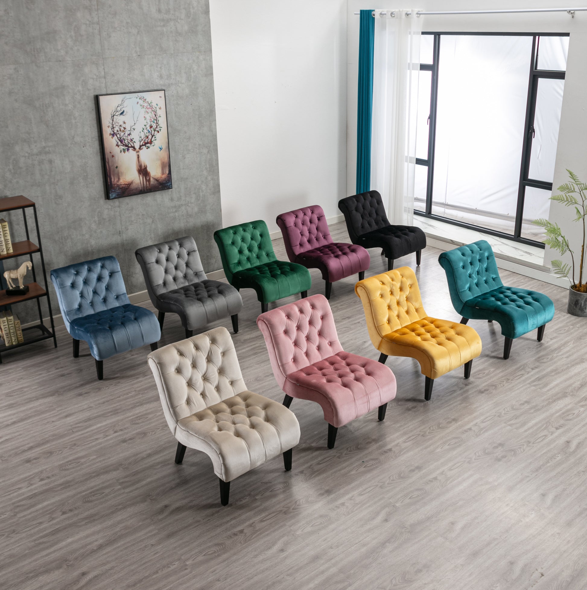 Coolmore Modern Velvet Armless Accent Living Room Chair Leisure Chair,Upholstered Fabric Button Comfortable Chair With Wooden Legs For Bedroom, Living Room, Office Green Velvet Green Foam Velvet