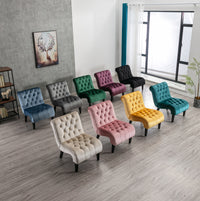 Coolmore Modern Velvet Armless Accent Living Room Chair Leisure Chair,Upholstered Fabric Button Comfortable Chair With Wooden Legs For Bedroom, Living Room, Office Green Velvet Green Foam Velvet