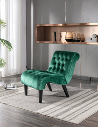 Coolmore Modern Velvet Armless Accent Living Room Chair Leisure Chair,Upholstered Fabric Button Comfortable Chair With Wooden Legs For Bedroom, Living Room, Office Green Velvet Green Foam Velvet