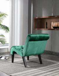 Coolmore Modern Velvet Armless Accent Living Room Chair Leisure Chair,Upholstered Fabric Button Comfortable Chair With Wooden Legs For Bedroom, Living Room, Office Green Velvet Green Foam Velvet