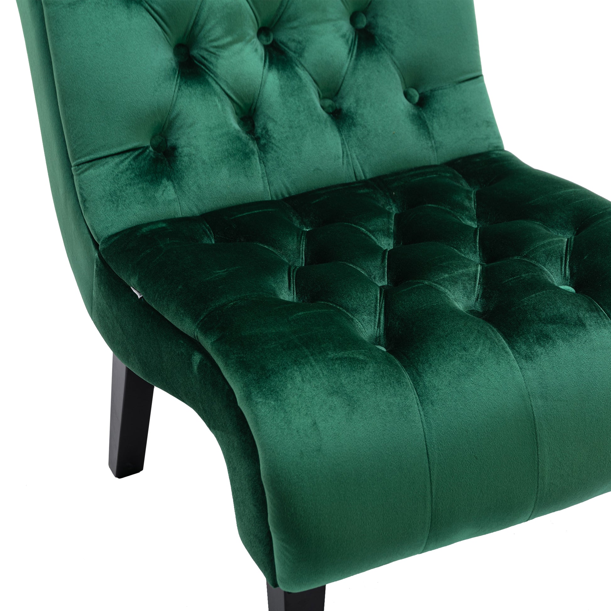 Coolmore Modern Velvet Armless Accent Living Room Chair Leisure Chair,Upholstered Fabric Button Comfortable Chair With Wooden Legs For Bedroom, Living Room, Office Green Velvet Green Foam Velvet