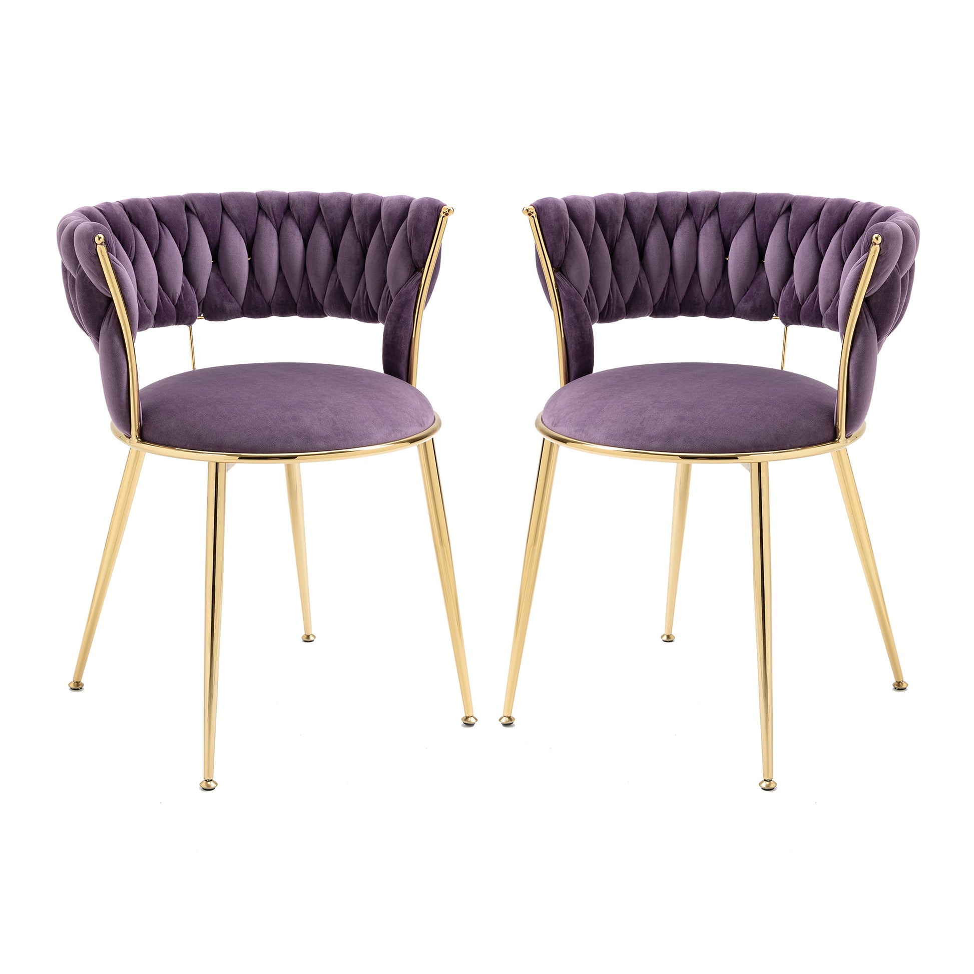 Coolmore Velvet Dining Chairs Set Of 2, Woven Upholstered Dining Chairs With Gold Metal Legs, Modern Accent Chairs For Living Room, Dining Room, Kitchen Purple Velvet Purple Foam Velvet