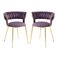 Coolmore Velvet Dining Chairs Set Of 2, Woven Upholstered Dining Chairs With Gold Metal Legs, Modern Accent Chairs For Living Room, Dining Room, Kitchen Purple Velvet Purple Foam Velvet