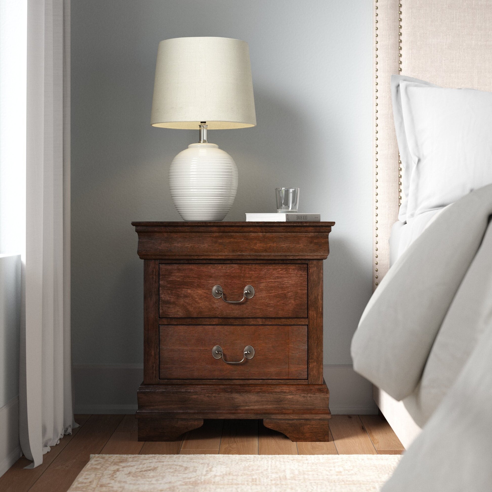 Classic Louis Philippe Style Brown Cherry Finish 1Pc Nightstand Of 2X Drawers Traditional Design Bedroom Furniture Brown Mix 2 Drawers Bedroom Traditional Wood