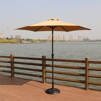 8.8 Feet Outdoor Aluminum Patio Umbrella, Patio Umbrella, Market Umbrella With 33 Pounds Round Resin Umbrella Base, Push Button Tilt And Crank Lift, Taupe Taupe Polyester Aluminum