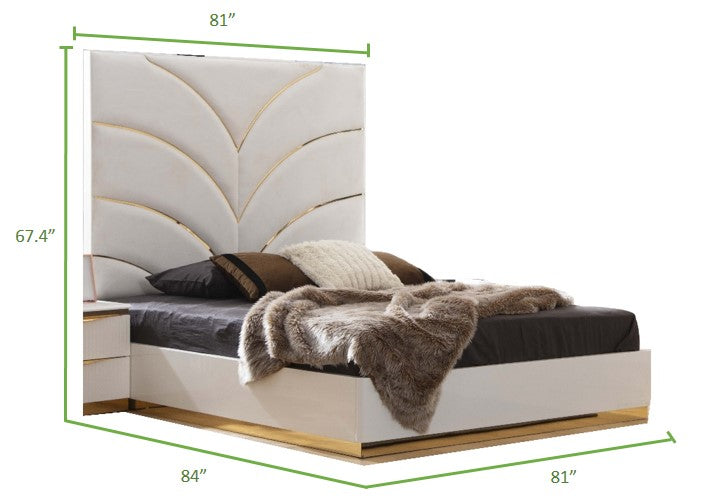 Gold Detailed King Size Upholstery Bed Made With Wood In White King White Wood Bedroom Contemporary,Modern Bed Frame Wood