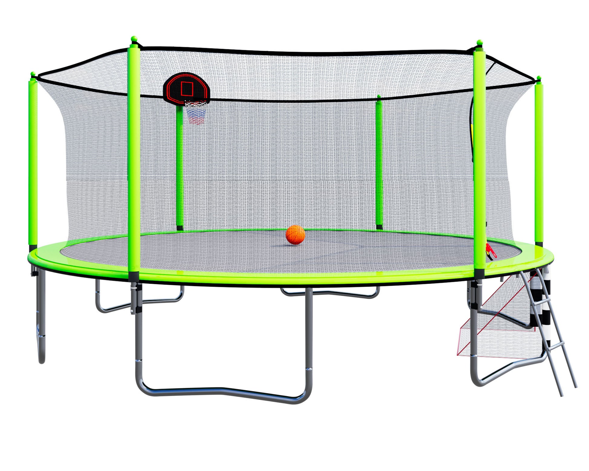 16Ft Trampoline With Basketball Hoop Pump And Ladder Inner Safety Enclosure With Soccer Goal Green Green Steel