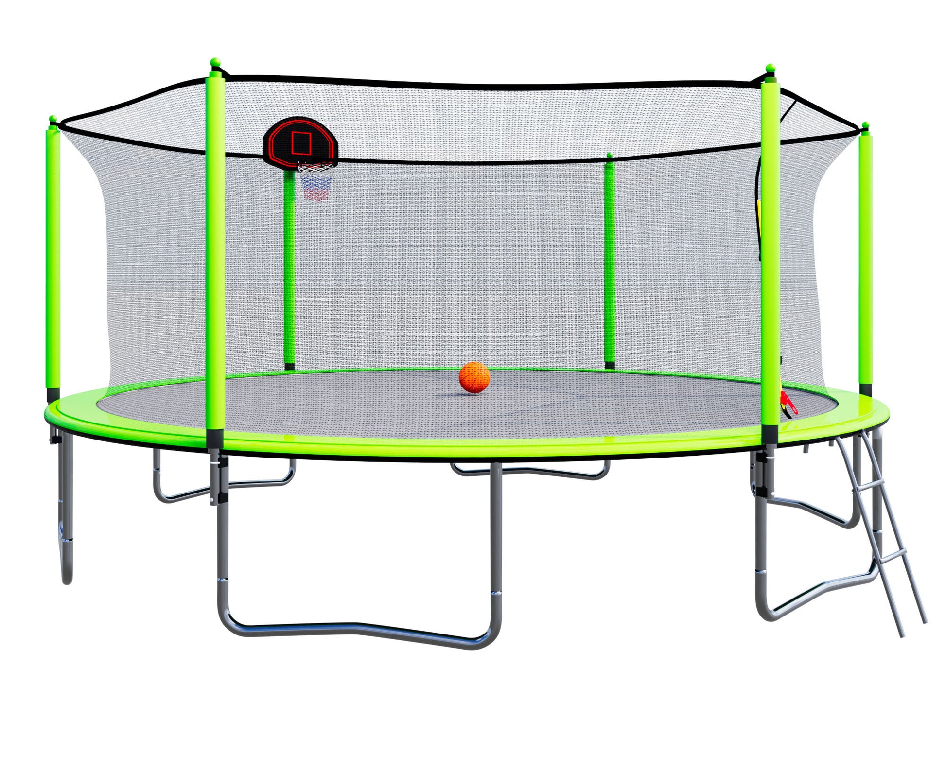 15Ft Trampoline With Basketball Hoop Inflator And Ladder Inner Safety Enclosure Green Green Steel