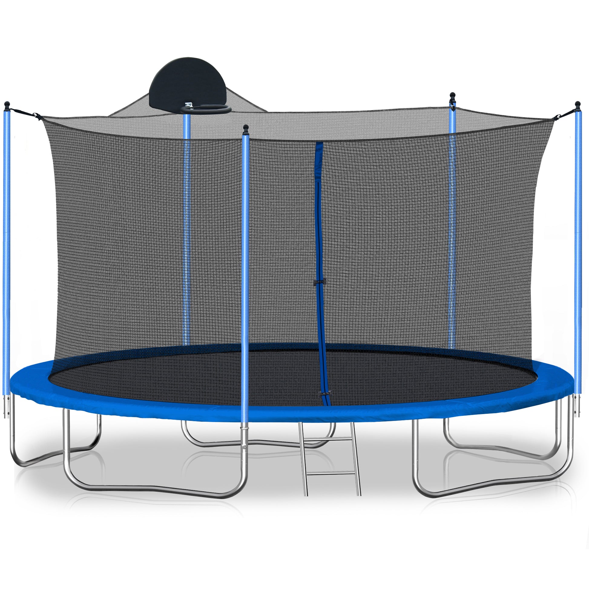 12Ft Trampoline For Adults & Kids With Basketball Hoop, Outdoor Trampolines W Ladder And Safety Enclosure Net For Kids And Adults Blue Metal