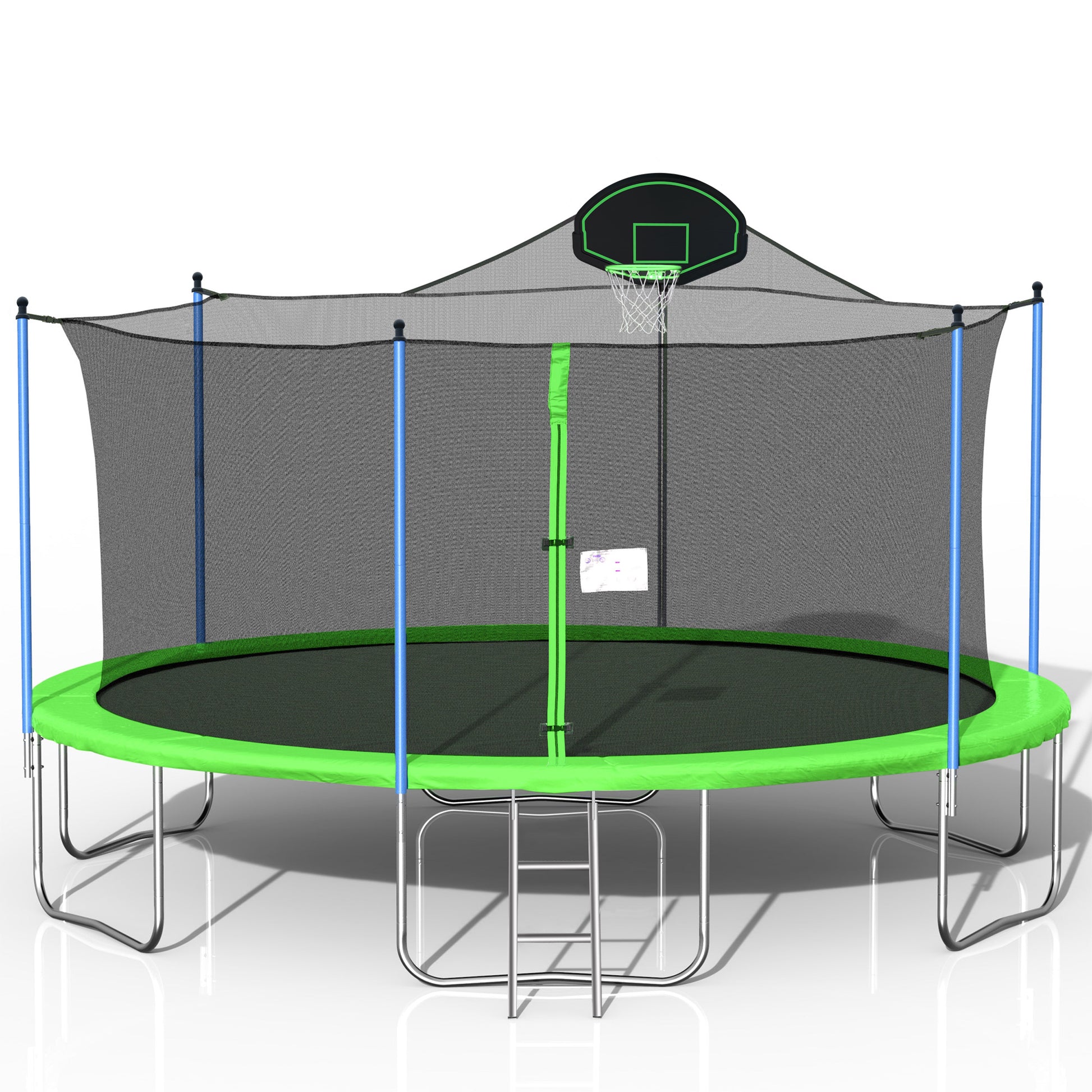 16Ft Trampoline For Adults & Kids With Basketball Hoop, Outdoor Trampolines W Ladder And Safety Enclosure Net For Kids And Adults Green Metal