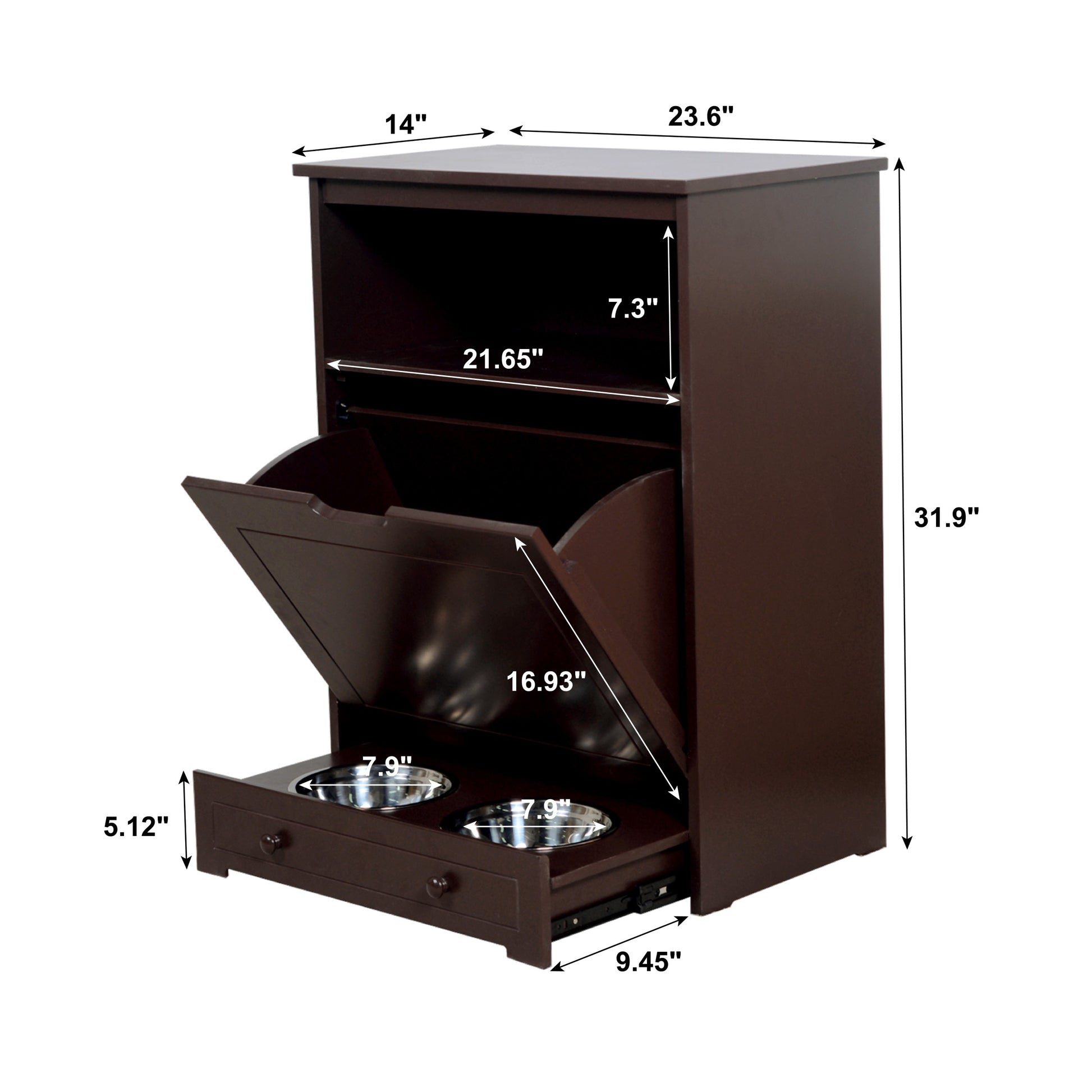 Pet Feeder Station With Storage,Made Of Mdf And Waterproof Painted,Dog And Cat Feeder Cabinet With Stainless Bowl Brown Mdf