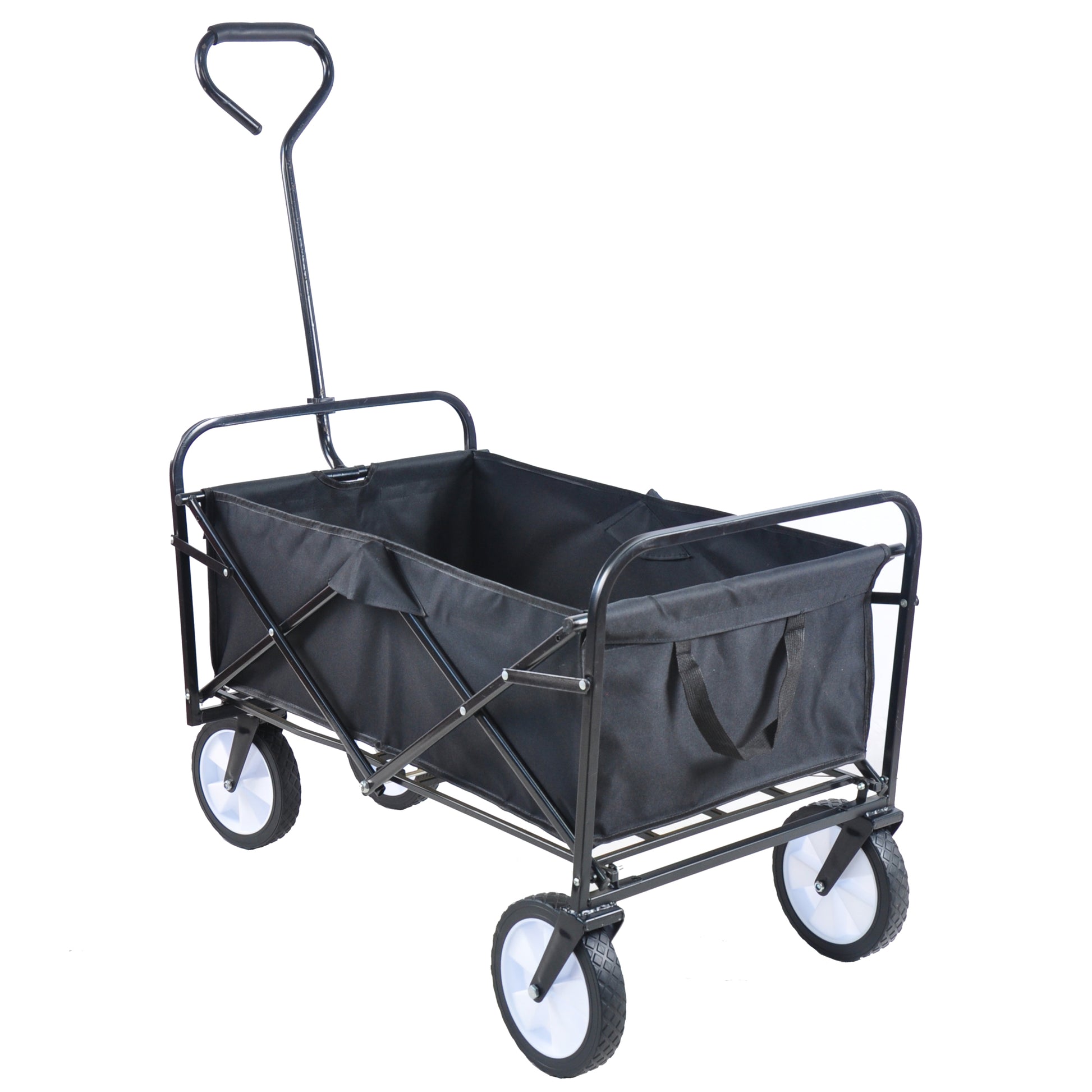 Folding Wagon Garden Shopping Beach Cart Black Black Steel