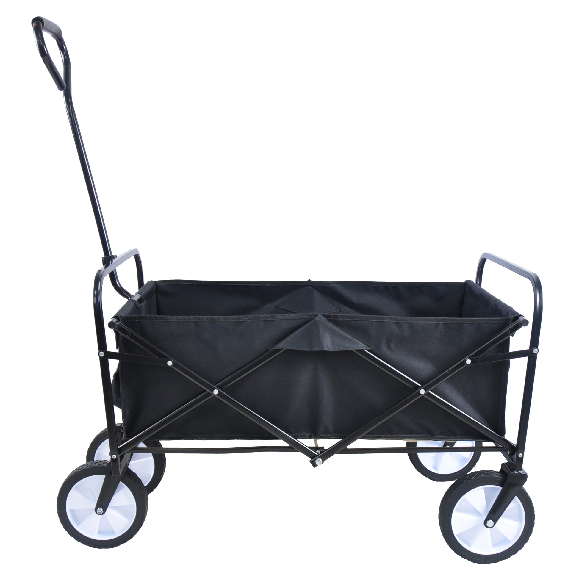 Folding Wagon Garden Shopping Beach Cart Black Black Steel