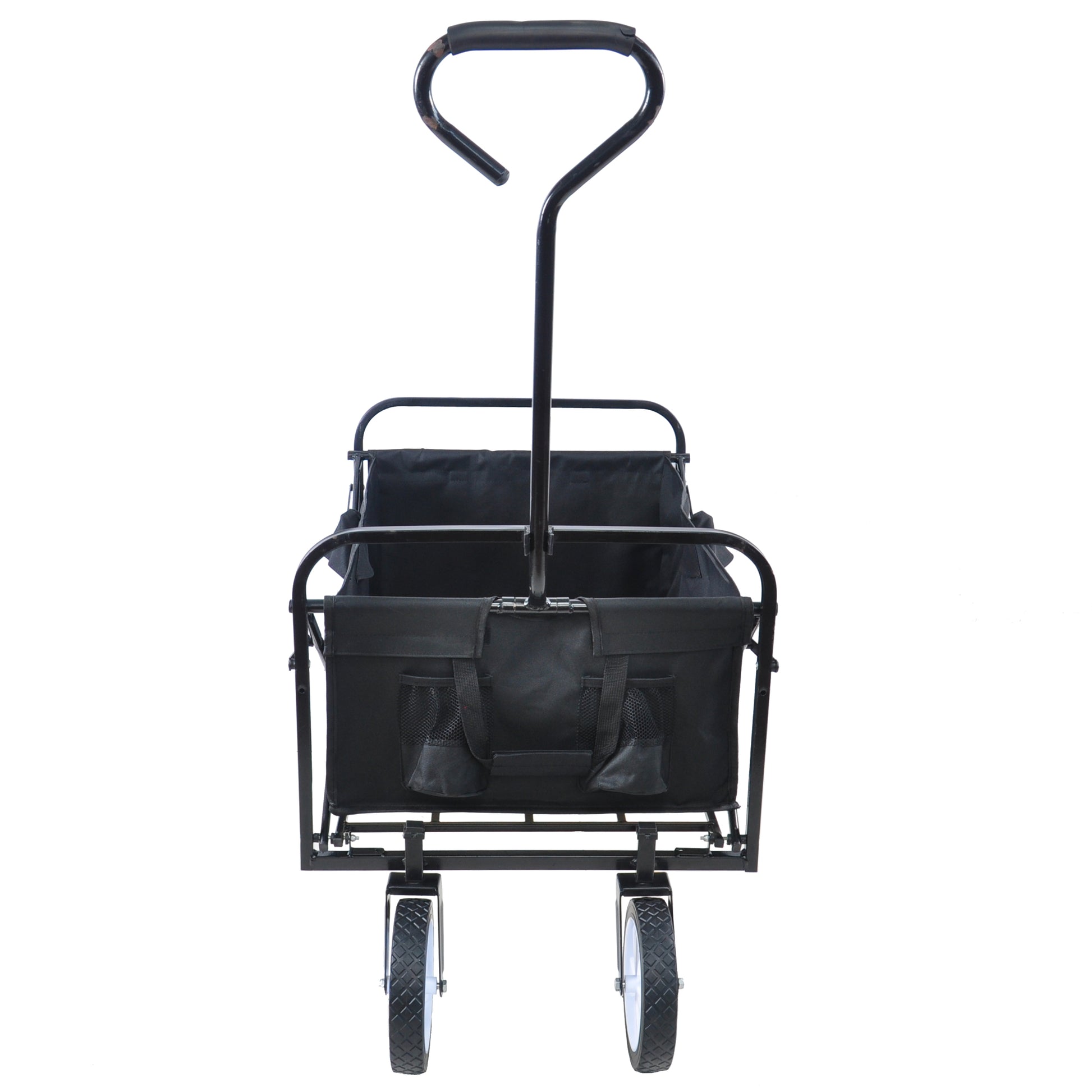 Folding Wagon Garden Shopping Beach Cart Black Black Steel