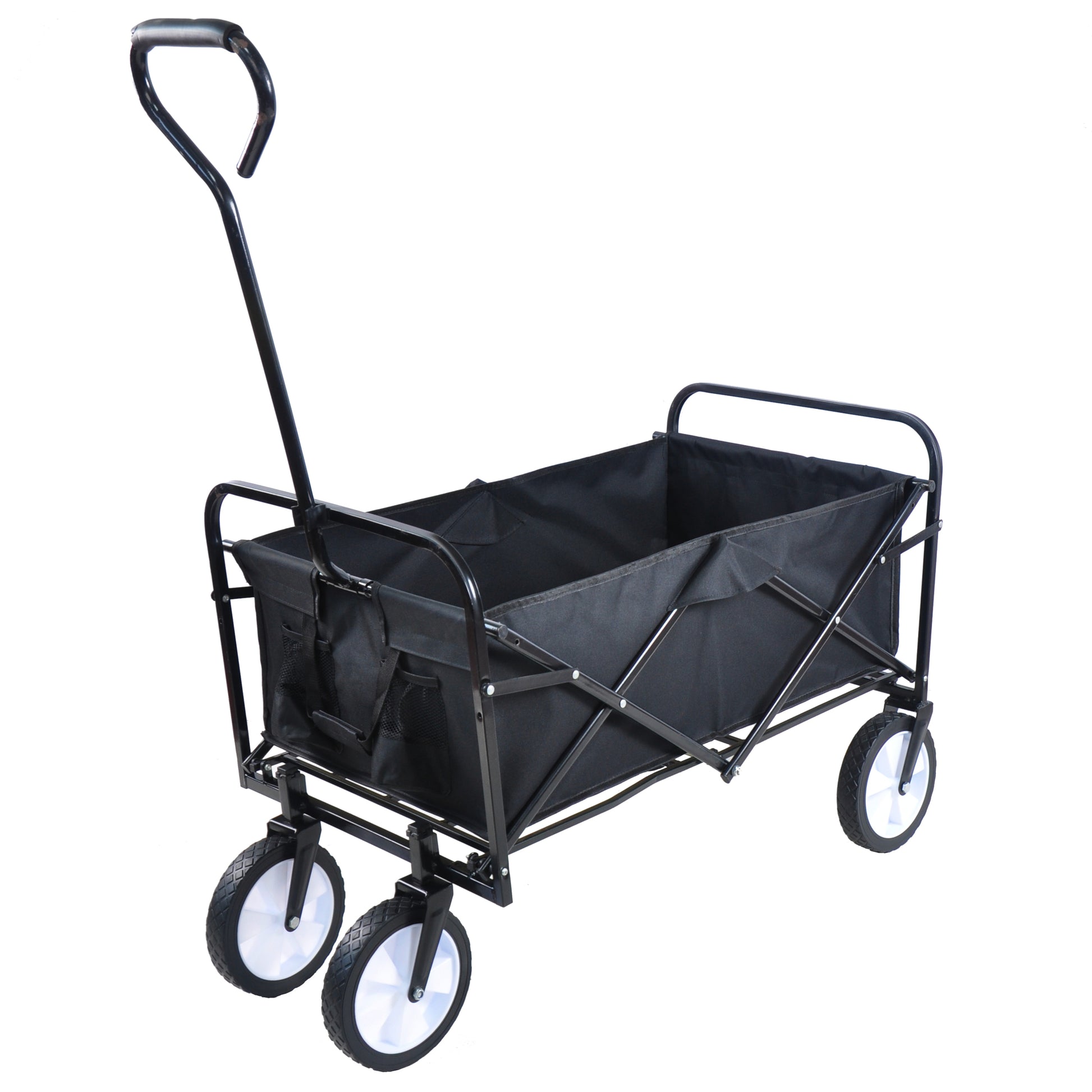 Folding Wagon Garden Shopping Beach Cart Black Black Steel