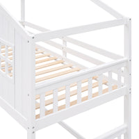 Twin Over Twin House Bunk Bed With Ladder, Wood Bed White White Solid Wood