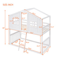 Twin Over Twin House Bunk Bed With Ladder, Wood Bed White White Solid Wood