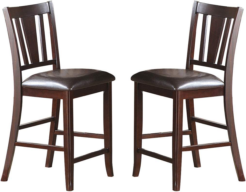 Simple Contemporary Set Of 2 Counter Height Chairs Brown Finish Dining Seating Cushion Chair Unique Design Kitchen Dining Room Faux Leather Seat Rubberwood Walnut Brown Dining Room Modern,Transitional Dining Chairs Rubberwood Slat Back Set Of 2 Solid