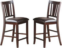 Simple Contemporary Set Of 2 Counter Height Chairs Brown Finish Dining Seating Cushion Chair Unique Design Kitchen Dining Room Faux Leather Seat Rubberwood Walnut Brown Dining Room Modern,Transitional Dining Chairs Rubberwood Slat Back Set Of 2 Solid