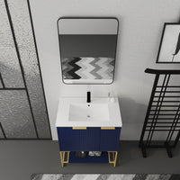 30 Inch Freestanding Bathroom Vanity With Resin Basin,30X18 Bva 01130Nb 1 1 Navy Blue 1 1 Soft Close Doors Bathroom Freestanding Modern Plywood Plywood