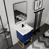 24 Inch Freestanding Bathroom Vanity With Resin Basin,24X18 Bva01124Nb 1, W99981921 Navy Blue 2 1 Bathroom Freestanding Modern Plywood