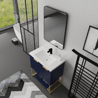 30 Inch Freestanding Bathroom Vanity With Resin Basin,30X18 Bva 01130Nb 1 1 Navy Blue 1 1 Soft Close Doors Bathroom Freestanding Modern Plywood Plywood