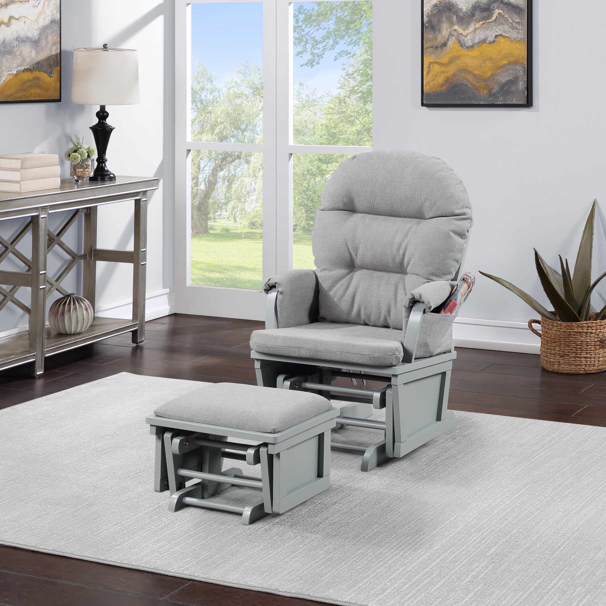 Madison Glider & Ottoman Gray Oyster Grey Polyester Solid Wood