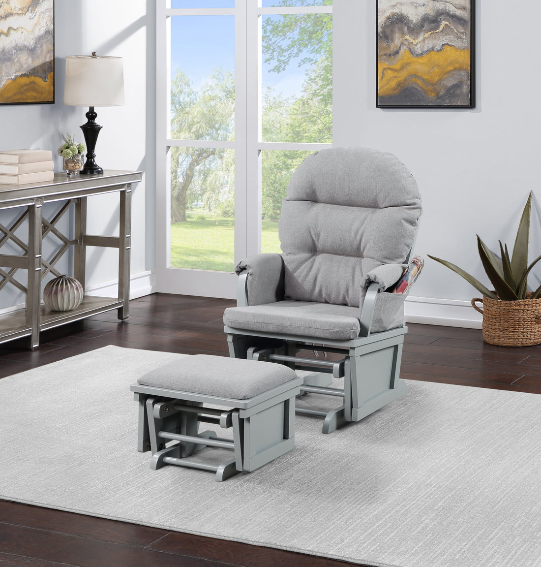 Madison Glider & Ottoman Gray Oyster Grey Polyester Solid Wood