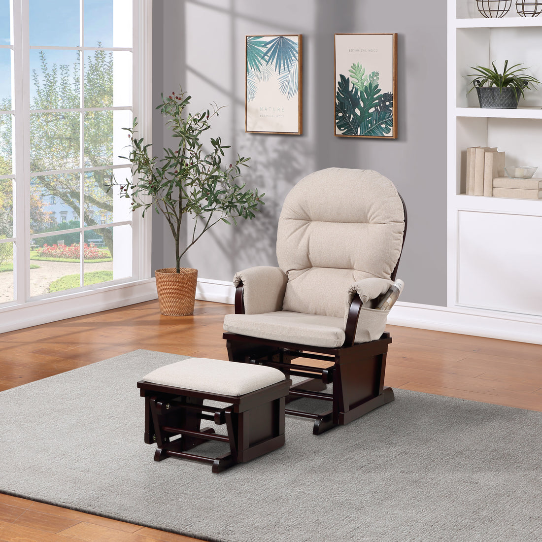 Madison Glider & Ottoman Espresso Latte Espresso Polyester Solid Wood