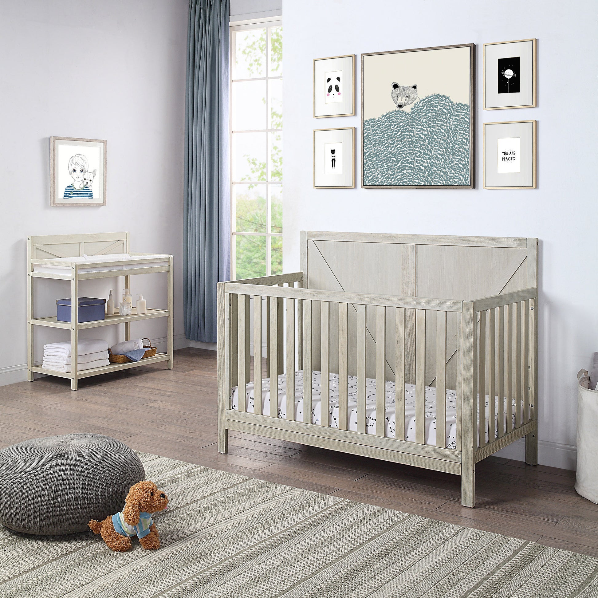 Barnside Changing Table Washed Gray Gray Solid Wood