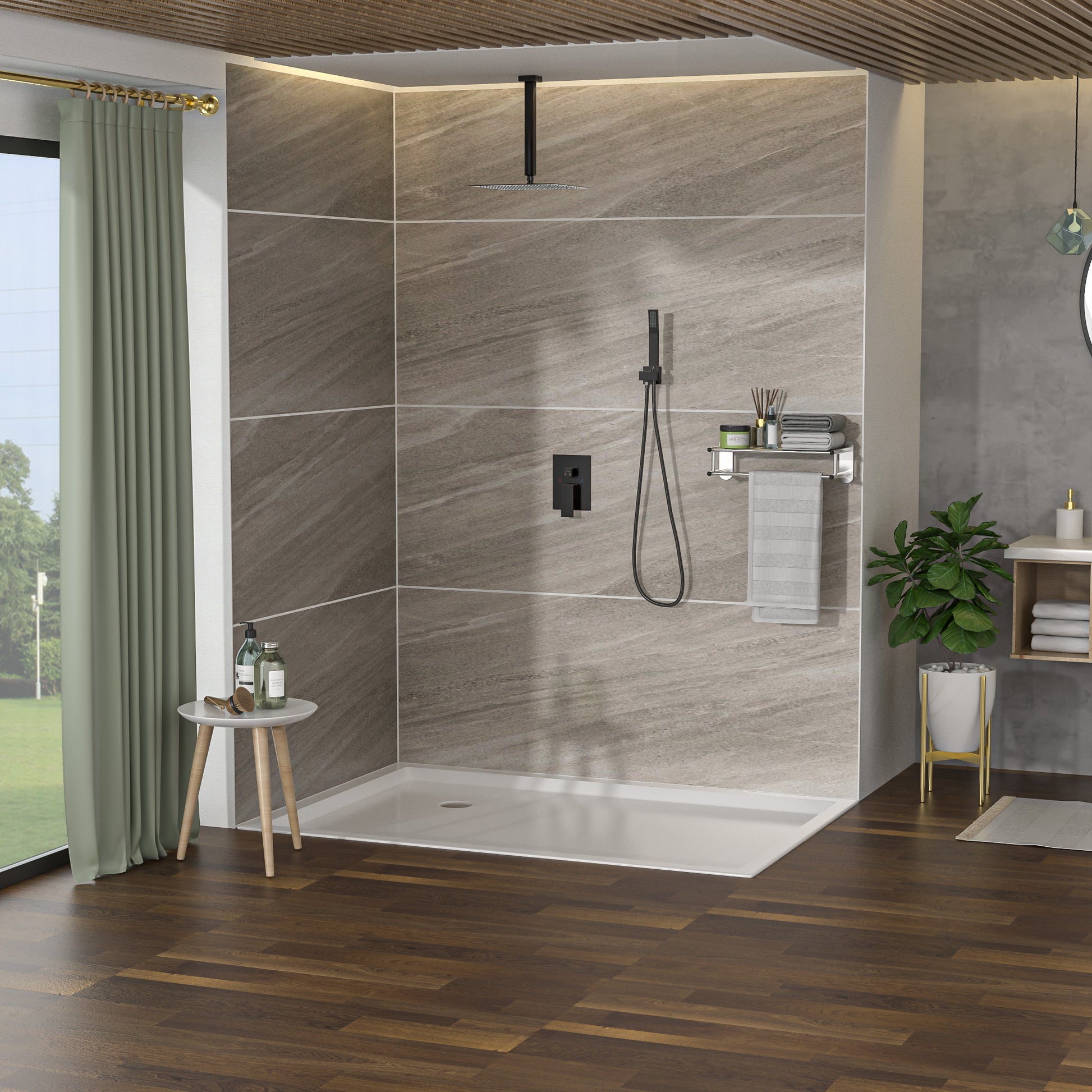 Dual Shower Head 10 Inch Ceiling Mount Square Shower System With Rough In Valve, Oil Rubber Bronze Oil Rubbed Bronze Stainless Steel