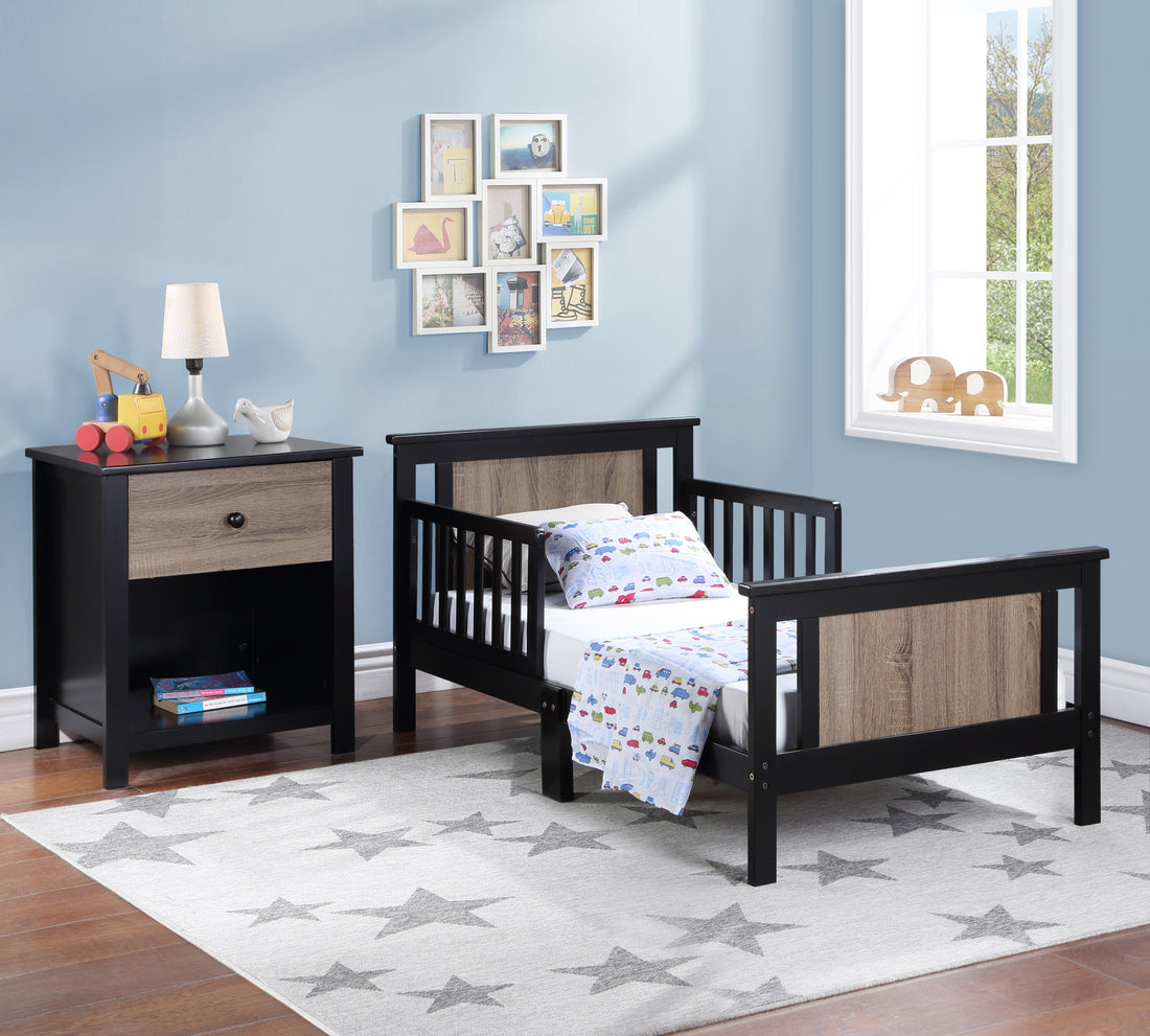 Connelly Reversible Panel Toddler Bed Black Vintage Walnut Black Solid Wood