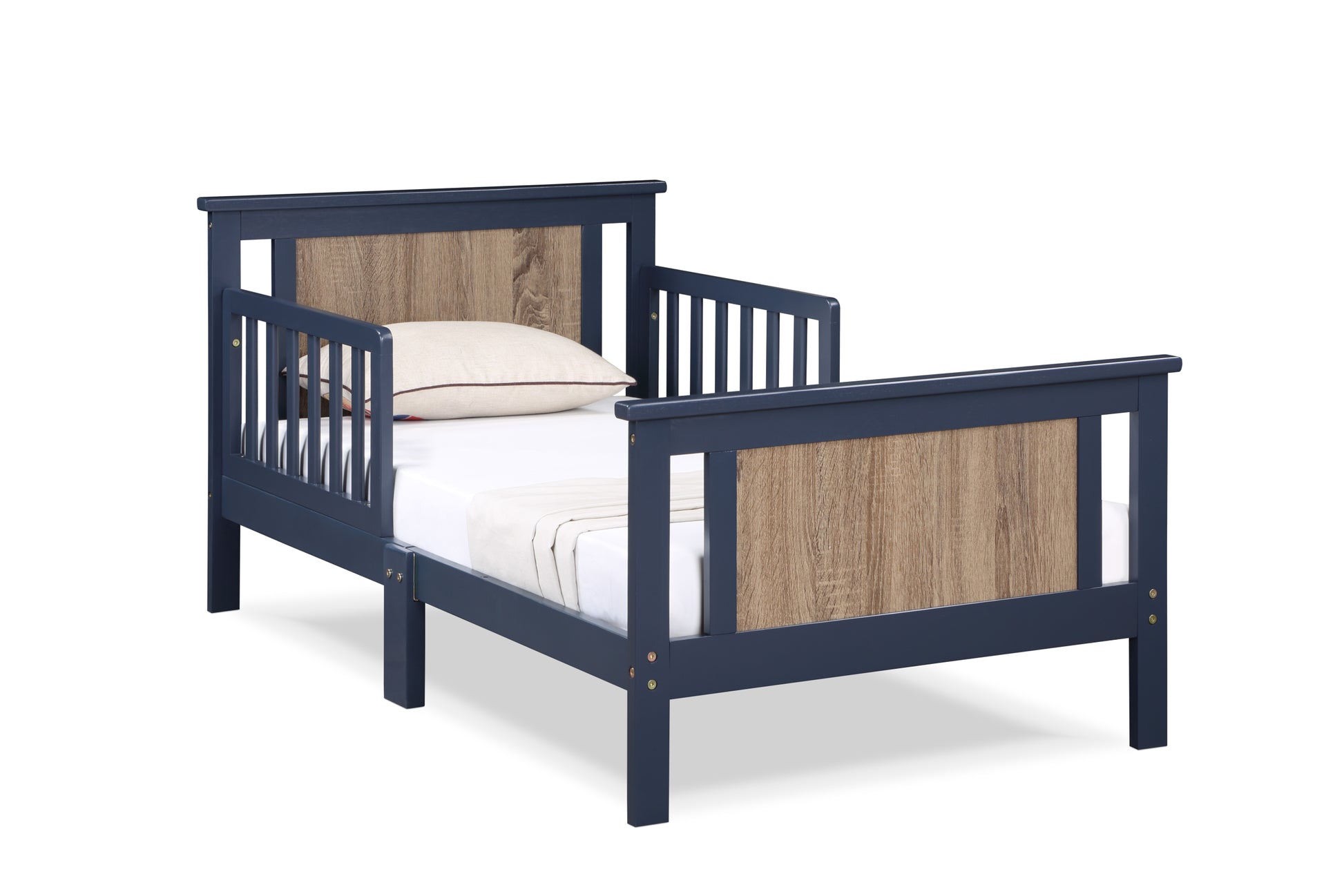 Connelly Reversible Panel Toddler Bed Midnight Blue Vintage Walnut Blue Solid Wood